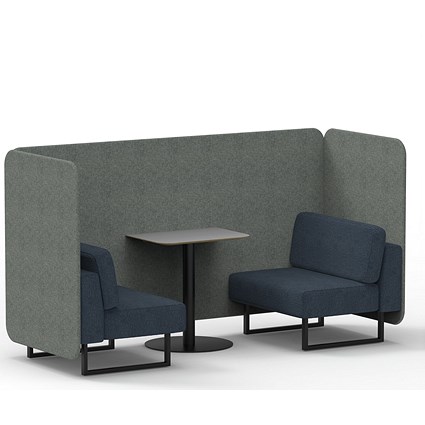 Brixworth 2 Seater Bench Booth With Table, Black Legs, Grey Table With Black Leg, Rivet Fabric, Vitreous Panels And Charcoal Sofa