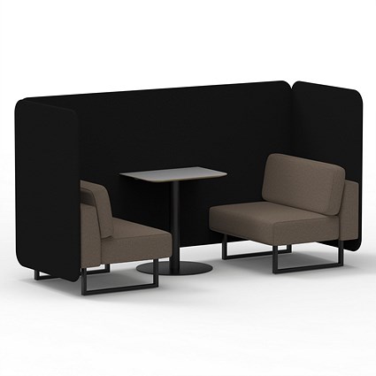 Brixworth 2 Seater Bench Booth With Table, Black Legs, Grey Table With Black Leg, X2 Fabric, Diameter Panels And Theory Sofa