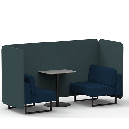 Brixworth 2 Seater Bench Booth With Table, Black Legs, Grey Table With Black Leg, X2 Fabric, Polygon Panels And Calculus Sofa
