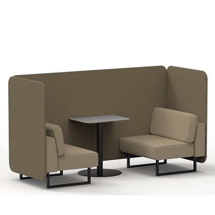 Brixworth 2 Seater Bench Booth With Table, Black Legs, Grey Table With Black Leg, Main Line Flax Fabric, Bank Panels And Upminster Sofa