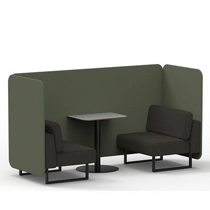 Brixworth 2 Seater Bench Booth With Table, Black Legs, Grey Table With Black Leg, Main Line Flax Fabric, Monument Panels And Temple Sofa
