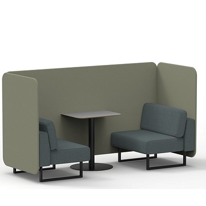 Brixworth 2 Seater Bench Booth With Table, Black Legs, Grey Table With Black Leg, Main Line Flax Fabric, Newbury Panels And Westminster Sofa