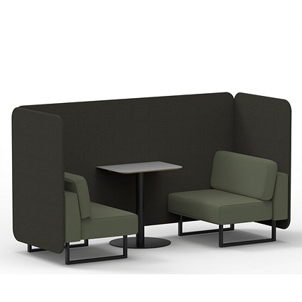 Brixworth 2 Seater Bench Booth With Table, Black Legs, Grey Table With Black Leg, Main Line Flax Fabric, Temple Panels And Monument Sofa