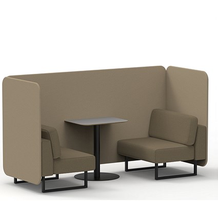 Brixworth 2 Seater Bench Booth With Table, Black Legs, Grey Table With Black Leg, Main Line Flax Fabric, Upminster Panels And Bank Sofa