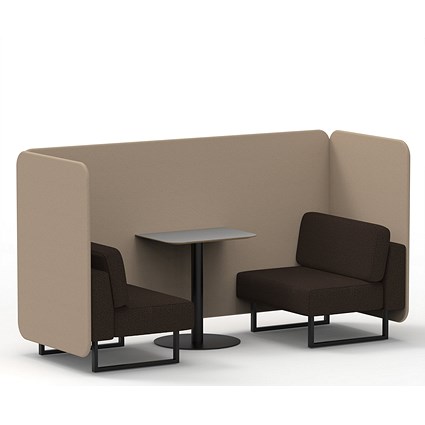 Brixworth 2 Seater Bench Booth With Table, Black Legs, Grey Table With Black Leg, Synergy Fabric, Affix Panels And Wed Sofa