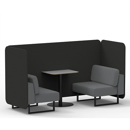 Brixworth 2 Seater Bench Booth With Table, Black Legs, Grey Table With Black Leg, Synergy Fabric, Mix Panels And Partner Sofa