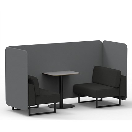 Brixworth 2 Seater Bench Booth With Table, Black Legs, Grey Table With Black Leg, Synergy Fabric, Partner Panels And Mix Sofa