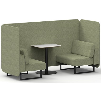 Brixworth 2 Seater Bench Booth With Table, Black Legs, White Table With Black Leg, Rivet Fabric, Burnish Panels And Sofa