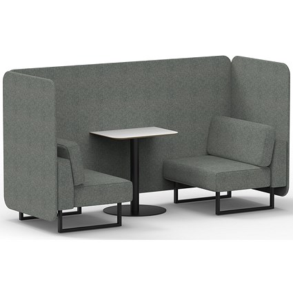 Brixworth 2 Seater Bench Booth With Table, Black Legs, White Table With Black Leg, Rivet Fabric, Prime Panels And Sofa