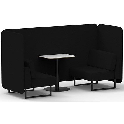 Brixworth 2 Seater Bench Booth With Table, Black Legs, White Table With Black Leg, X2 Fabric, Diameter Panels And Sofa