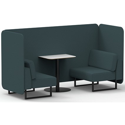 Brixworth 2 Seater Bench Booth With Table, Black Legs, White Table With Black Leg, X2 Fabric, Polygon Panels And Sofa
