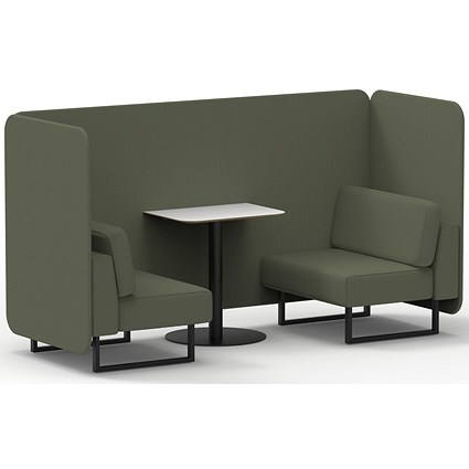 Brixworth 2 Seater Bench Booth With Table, Black Legs, White Table With Black Leg, Main Line Flax Fabric, Monument Panels And Sofa