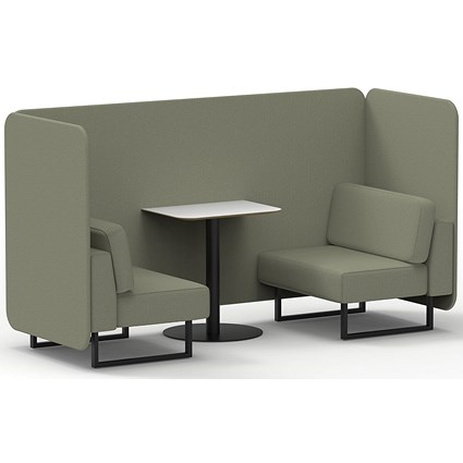 Brixworth 2 Seater Bench Booth With Table, Black Legs, White Table With Black Leg, Main Line Flax Fabric, Newbury Panels And Sofa
