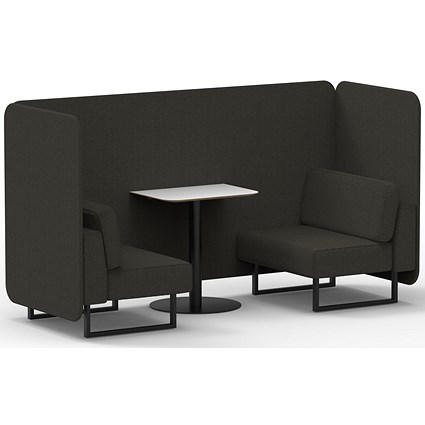 Brixworth 2 Seater Bench Booth With Table, Black Legs, White Table With Black Leg, Main Line Flax Fabric, Temple Panels And Sofa