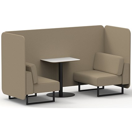 Brixworth 2 Seater Bench Booth With Table, Black Legs, White Table With Black Leg, Main Line Flax Fabric, Upminster Panels And Sofa