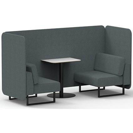 Brixworth 2 Seater Bench Booth With Table, Black Legs, White Table With Black Leg, Main Line Flax Fabric, Westminster Panels And Sofa