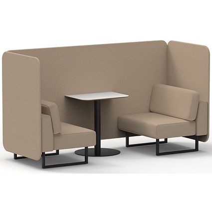 Brixworth 2 Seater Bench Booth With Table, Black Legs, White Table With Black Leg, Synergy Fabric, Affix Panels And Sofa