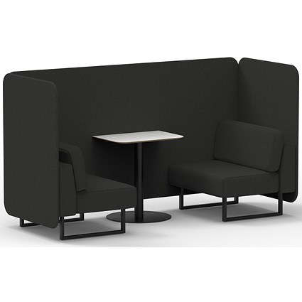 Brixworth 2 Seater Bench Booth With Table, Black Legs, White Table With Black Leg, Synergy Fabric, Mix Panels And Sofa