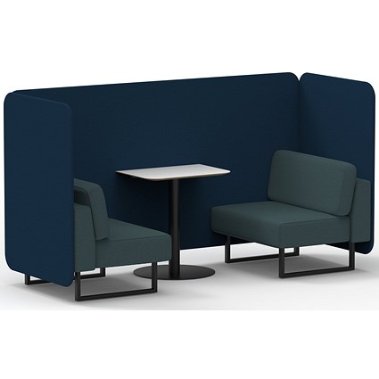 Brixworth 2 Seater Bench Booth With Table, Black Legs, White Table With Black Leg, X2 Fabric, Calculus Panels And Polygon Sofa