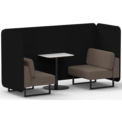 Brixworth 2 Seater Bench Booth With Table, Black Legs, White Table With Black Leg, X2 Fabric, Diameter Panels And Theory Sofa