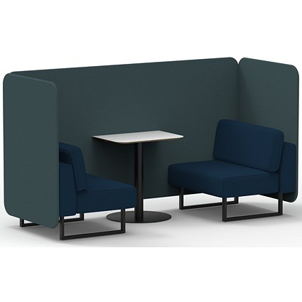 Brixworth 2 Seater Bench Booth With Table, Black Legs, White Table With Black Leg, X2 Fabric, Polygon Panels And Calculus Sofa