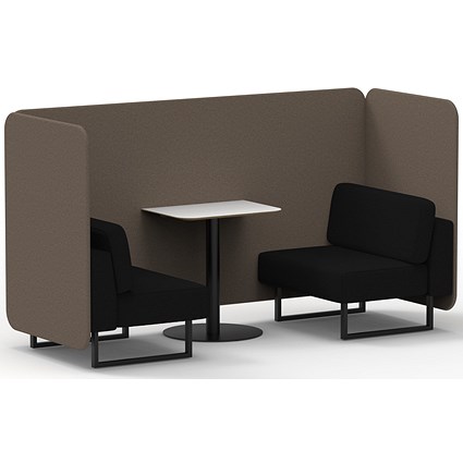 Brixworth 2 Seater Bench Booth With Table, Black Legs, White Table With Black Leg, X2 Fabric, Theory Panels And Diameter Sofa