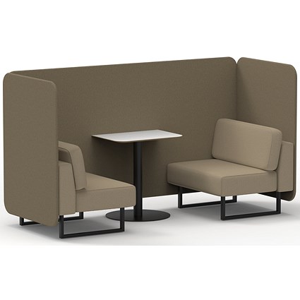 Brixworth 2 Seater Bench Booth With Table, Black Legs, White Table With Black Leg, Main Line Flax Fabric, Bank Panels And Upminster Sofa