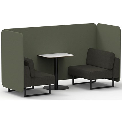 Brixworth 2 Seater Bench Booth With Table, Black Legs, White Table With Black Leg, Main Line Flax Fabric, Monument Panels And Temple Sofa