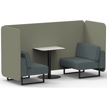Brixworth 2 Seater Bench Booth With Table, Black Legs, White Table With Black Leg, Main Line Flax Fabric, Newbury Panels And Westminster Sofa