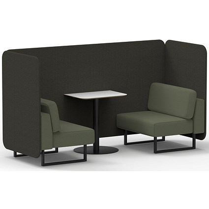 Brixworth 2 Seater Bench Booth With Table, Black Legs, White Table With Black Leg, Main Line Flax Fabric, Temple Panels And Monument Sofa