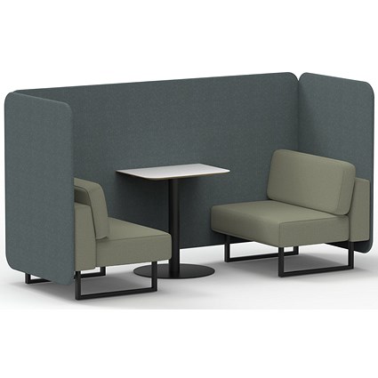 Brixworth 2 Seater Bench Booth With Table, Black Legs, White Table With Black Leg, Main Line Flax Fabric, Westminster Panels And Newbury Sofa