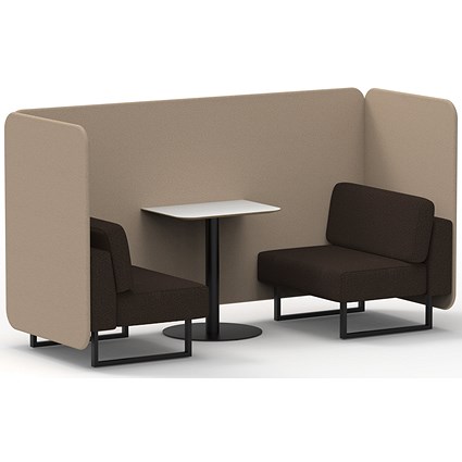 Brixworth 2 Seater Bench Booth With Table, Black Legs, White Table With Black Leg, Synergy Fabric, Affix Panels And Wed Sofa