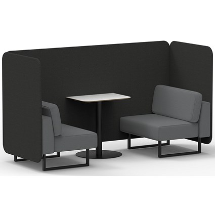 Brixworth 2 Seater Bench Booth With Table, Black Legs, White Table With Black Leg, Synergy Fabric, Mix Panels And Partner Sofa