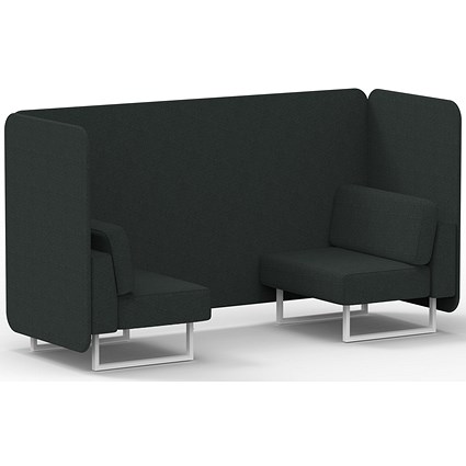 Brixworth 2 Seater Bench Booth, White Legs, Rivet Fabric, Charcoal Panels And Sofa