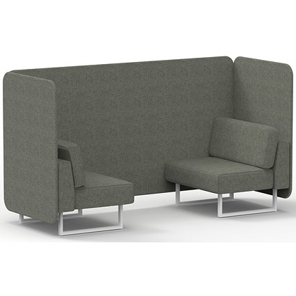 Brixworth 2 Seater Bench Booth, White Legs, Rivet Fabric, Vitreous Panels And Sofa