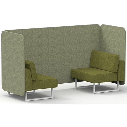 Brixworth 2 Seater Bench Booth, White Legs, Rivet Fabric, Burnish Panels And Olive Sofa