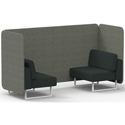 Brixworth 2 Seater Bench Booth, White Legs, Rivet Fabric, Vitreous Panels And Charcoal Sofa