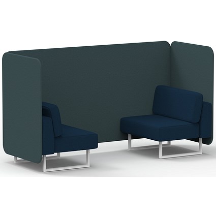 Brixworth 2 Seater Bench Booth, White Legs, X2 Fabric, Polygon Panels And Calculus Sofa