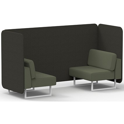 Brixworth 2 Seater Bench Booth, White Legs, Main Line Flax Fabric, Temple Panels And Monument Sofa