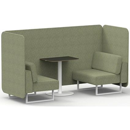Brixworth 2 Seater Bench Booth With Table, White Legs, Black Table With White Leg, Rivet Fabric, Burnish Panels And Sofa