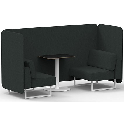 Brixworth 2 Seater Bench Booth With Table, White Legs, Black Table With White Leg, Rivet Fabric, Charcoal Panels And Sofa