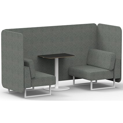 Brixworth 2 Seater Bench Booth With Table, White Legs, Black Table With White Leg, Rivet Fabric, Prime Panels And Sofa