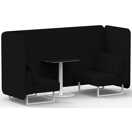 Brixworth 2 Seater Bench Booth With Table, White Legs, Black Table With White Leg, X2 Fabric, Diameter Panels And Sofa