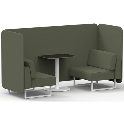Brixworth 2 Seater Bench Booth With Table, White Legs, Black Table With White Leg, Main Line Flax Fabric, Monument Panels And Sofa