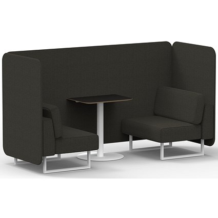 Brixworth 2 Seater Bench Booth With Table, White Legs, Black Table With White Leg, Main Line Flax Fabric, Temple Panels And Sofa