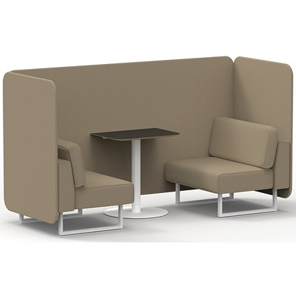 Brixworth 2 Seater Bench Booth With Table, White Legs, Black Table With White Leg, Main Line Flax Fabric, Upminster Panels And Sofa