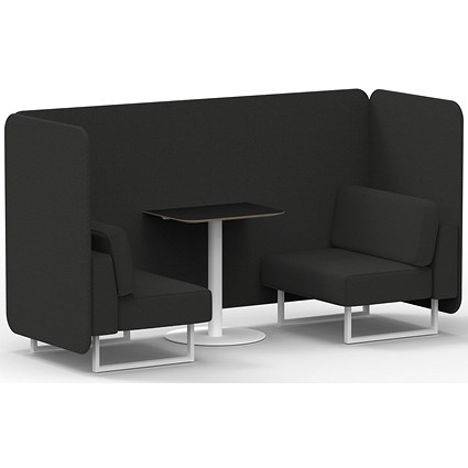 Brixworth 2 Seater Bench Booth With Table, White Legs, Black Table With White Leg, Synergy Fabric, Mix Panels And Sofa