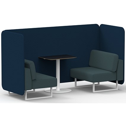 Brixworth 2 Seater Bench Booth With Table, White Legs, Black Table With White Leg, X2 Fabric, Calculus Panels And Polygon Sofa