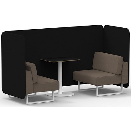 Brixworth 2 Seater Bench Booth With Table, White Legs, Black Table With White Leg, X2 Fabric, Diameter Panels And Theory Sofa