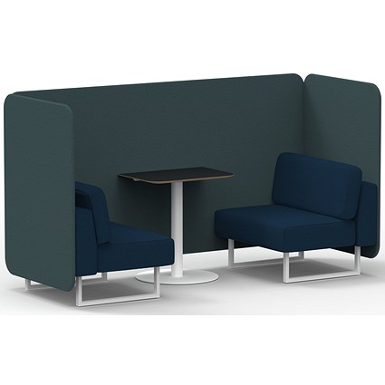 Brixworth 2 Seater Bench Booth With Table, White Legs, Black Table With White Leg, X2 Fabric, Polygon Panels And Calculus Sofa